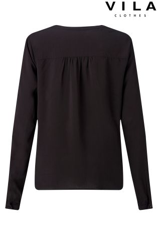 Vila Long Sleeve V neck Button Blouse